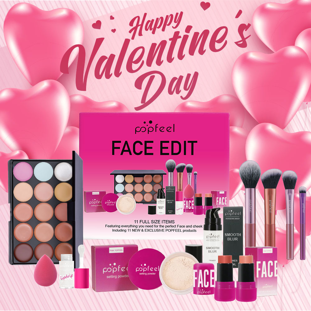 Huda Beauty Makeup Set - POPFEEL バレンタインデー＆ホリデーメイクアップギフトセット - オールインワン11点メイクアップキット（女の子と女性向け）、コンシーラー入り