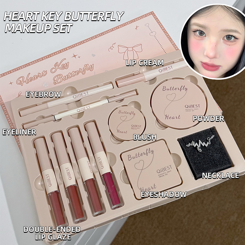 Huda Beauty Makeup Set - メイクアップギフトボックス 蝶結び ハート限定 リップスティック パウダーブラッシュ アイシャドウ