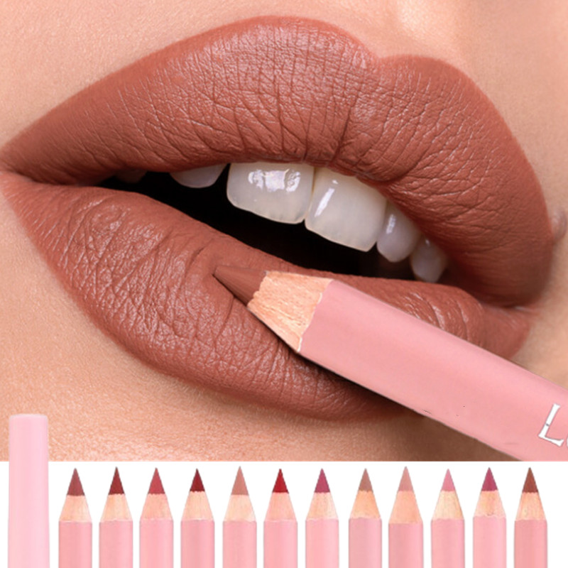 Lip Liner Pencil - ヌードブラウンリップライナーペンシル口紅マットスムーズ防水リップライナー長期的なノンスティックカップ口紅ペン美容メイク
