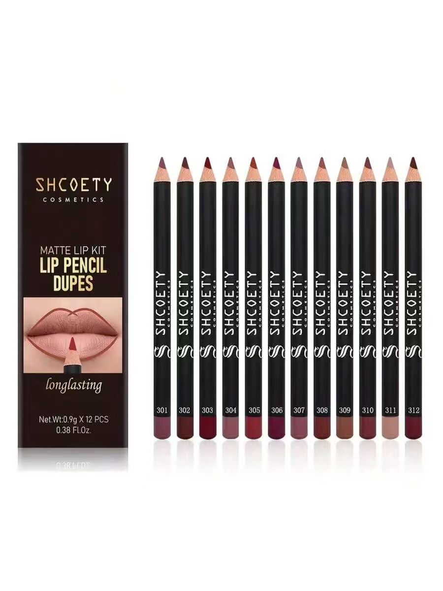 Lip Liner Pencil - SHCOETY 欧米風クロスボーダー12色マット口紅リップペンシルセットヌードカラー長持ちカラーメイク