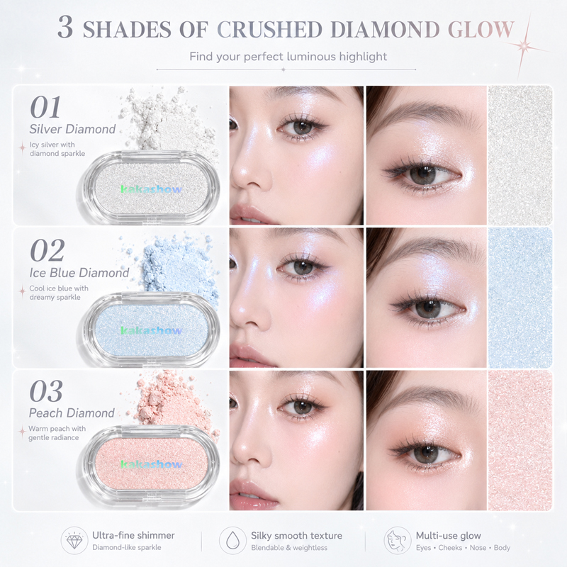 韓国ダイヤモンドシマーハイライターパウダー、3色入りファイン - Rare Beauty Makeup Highlighter のレビューと価格