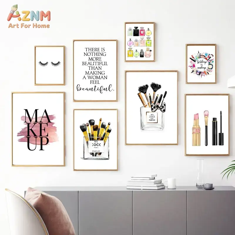 AZNM ピンクファッションメイクアップキャンバスウォールア - Makeup Is Beauty Quotes のレビューと価格