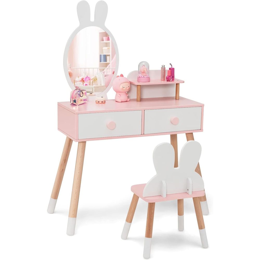 EY キッズバニティ、ウサギをテーマにした幼児用木製メイクア - Beauty Makeup For Kids のレビューと価格