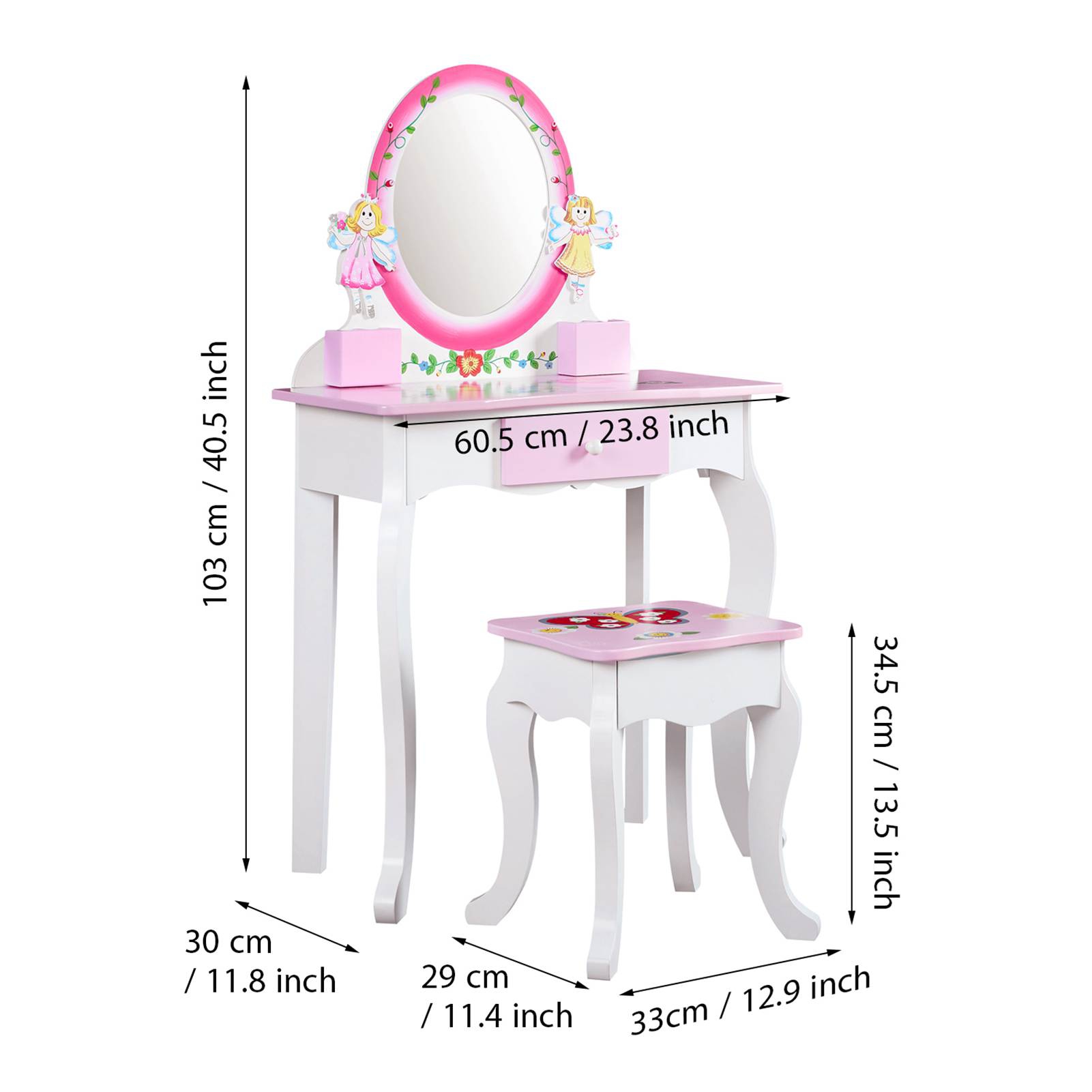 子供用化粧台セット 花柄プリント木製メイクアップドレッシング - Beauty Makeup Girl のレビューと価格